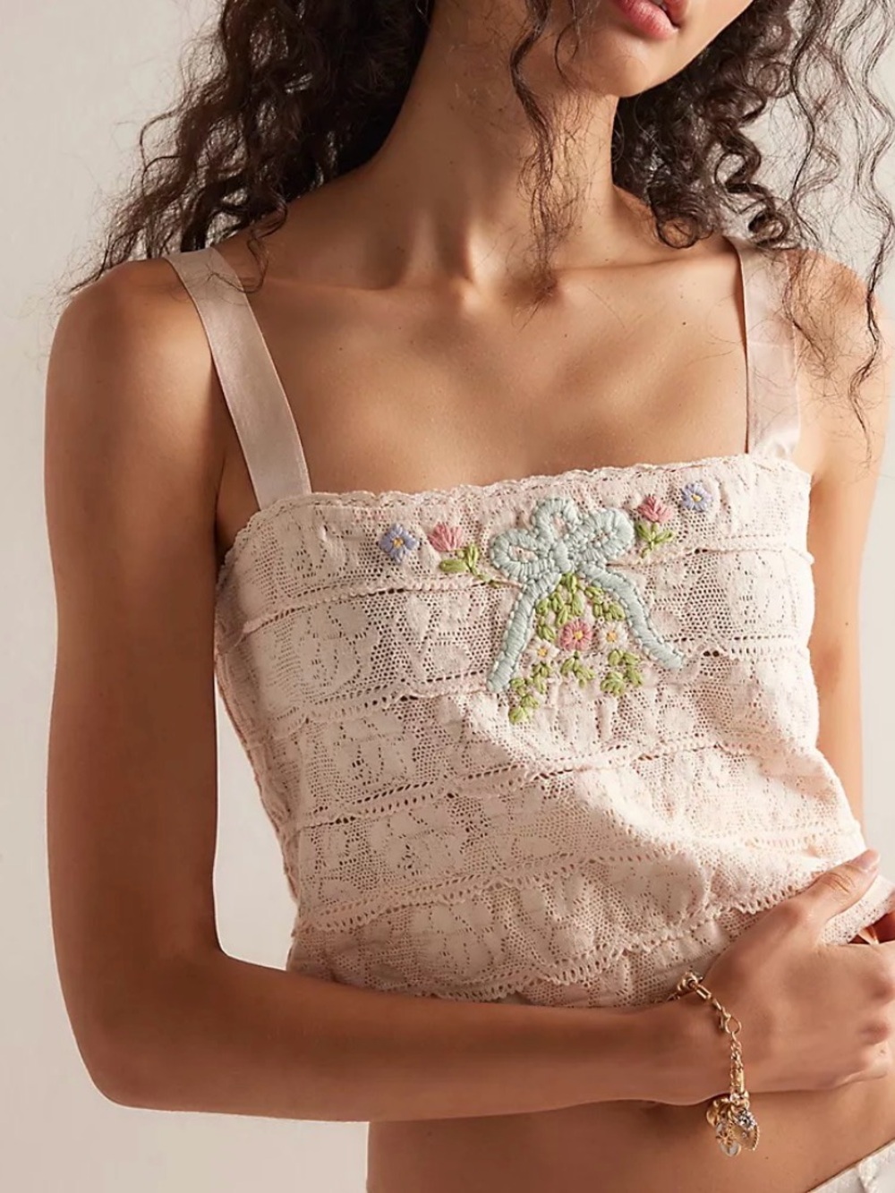 Delicate Lace Embroidered Pink Camisole